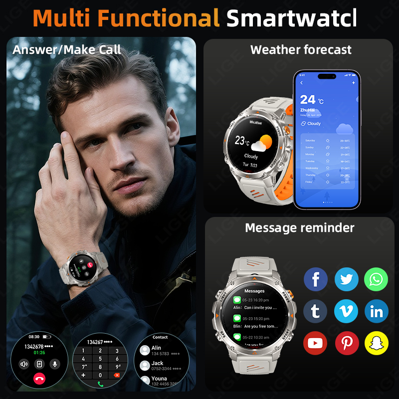 LIGE-reloj inteligente con seg - Smartwatch Watches For Men reseña y precio